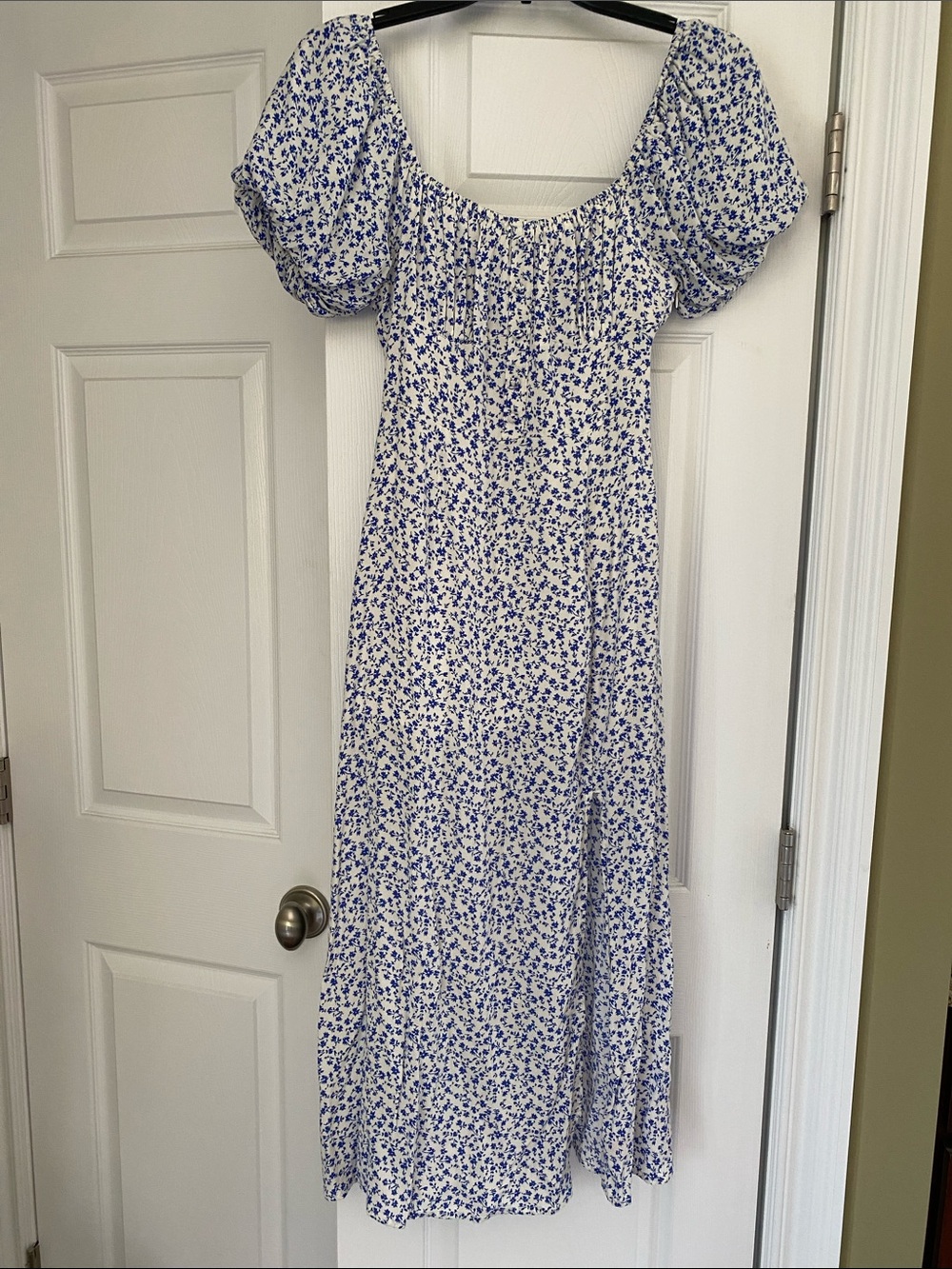 Forever 21 White Midi Dress with Blue Floral Print